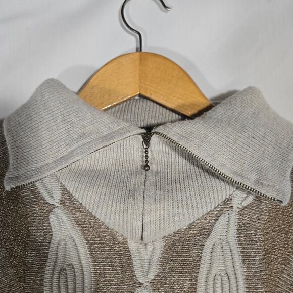 Vtg Bugatchi Wool Blend Geometric Brown Quarter Zip Grandma 70s Funky 3XL - Picture 4 of 9